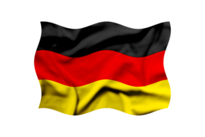 The flag of Germany is waving in the wind on a transparent background. 3d rendering. Clipping path included png