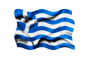 The flag of Greece is waving in the wind on a transparent background. 3d rendering. Clipping path included png