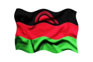 3d rendering of Malawi flag waving isolated on a transparent background. Clipping Path Included png
