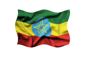 le drapeau de Ethiopie est agitant dans le vent sur une transparent Contexte. 3d le rendu. coupure chemin inclus png