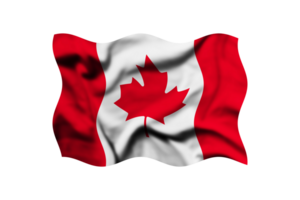 The flag of Canada is waving in the wind on a transparent background. 3d rendering. Clipping path included png