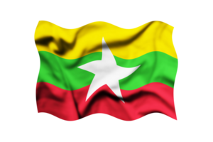 golvend de vlag van Myanmar Aan een transparant achtergrond. 3d weergave. knipsel pad inbegrepen png