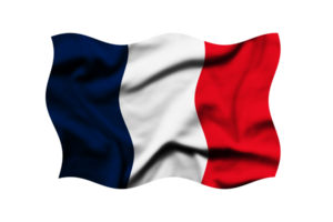 a bandeira do França acenando dentro a vento isolado em transparente. 3d Renderização. recorte caminho incluído png