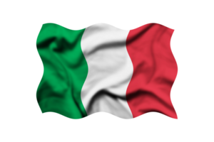 le drapeau de Italie est agitant dans le vent sur une transparent Contexte. 3d le rendu. coupure chemin inclus png