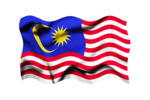 Waving the flag of Malaysia on a transparent background. 3d rendering. Clipping Path Included png