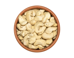 Roasted cashew nuts in a bowl isolated on a transparent background. Clipping path is included for easy selection png