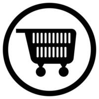 Cart for supermarket icon black white. Consumer shopping cart, pushcart icon. Vector illustration