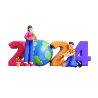 3D Character New Year Couple Illustration png