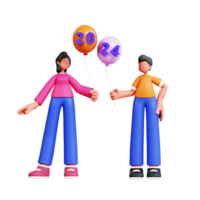 3d personaje nuevo año Pareja ilustración png