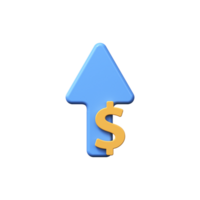 Price increase icon, 3d dollar with up arrow. png