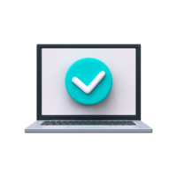 Laptop with check mark in 3d style png