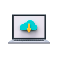 3d icon of cloud file download on laptop screen. png