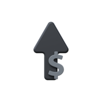 3d dollar sign with black up arrow. Income growth symbol. png