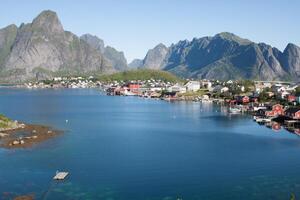 Scenic town of Reine on Lofoten islands in Norway photo