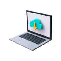 3d cloud download icon. Cloud data storage in a laptop. png