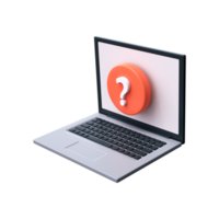 Question mark symbol on a laptop screen in 3D style. png