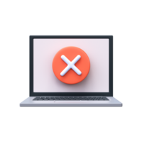 Error, cancellation or exit icon in 3D style. Laptop and round red cross icon. png