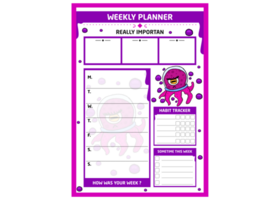 adhd planificateur - hebdomadaire planificateur avec rose poulpe extraterrestre thème png