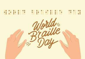 mundo braille día bandera. manos y braille. escritura texto mundo braille día. mano dibujado vector Arte.
