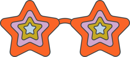 Groovy sunglasses. Retro hippy eyewear. Heart star-shaped glasses. 70s funky design. Summer outfit illustration png