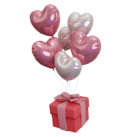 3d interpretazione illustrazione di un' mazzo di amore palloncini legato con un' regalo su un' trasparente sfondo, adatto per San Valentino giorno, nozze, compleanno e di più. png