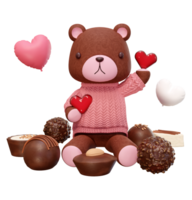 3d representación ilustración de pequeño oso vistiendo rosado ropa en transparente fondo, adecuado para San Valentín día, boda, cumpleaños etc. png