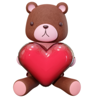 3D rendering illustration of little bear wearing pink clothes on transparent background, suitable for Valentine's Day, wedding, birthday etc. png