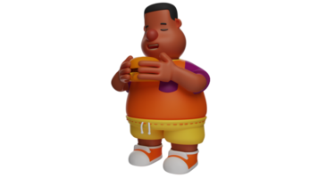 3D illustration. Boy 3D Cartoon Character. Fat guy holding a big burger. Hungry fat guy is about to eat the burger he just bought. 3D cartoon character png