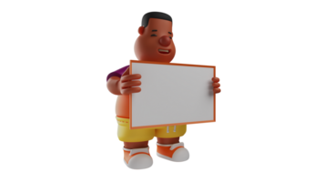 3D illustration. Sweet Student 3D Cartoon Character. Male student bring white boards that will be used in this lesson. A fat boy with a sweet smile. 3D cartoon character png