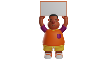 3D illustration. Fat Student 3D Cartoon Character. Adorable student is standing and holding up a white board. Smart student is ready to learn science subjects today. 3D cartoon character png