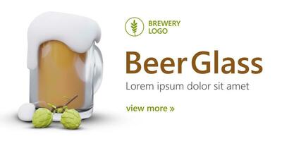 Stylish modern beer mugs. 3D illustration in cartoon style. Horizontal template with text, picture vector