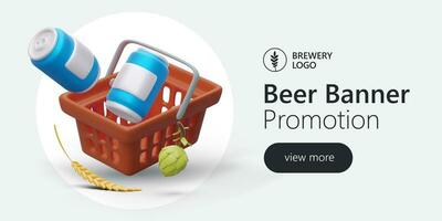 Time to buy beer. 3D shopping cart with beer blue cans vector