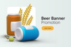 Banner with cartoon 3d cans in blue and orange colors Promotion for beverage factory vector