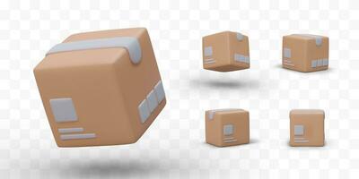 Set of 3D square light boxes, view from different sides. Cardboard packaging with blank labels vector