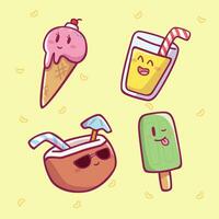 Cute Cartoon Summer Food Theme icon art for children vector