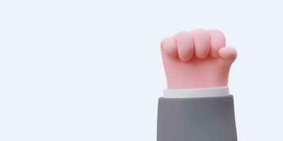 3d clenched fist raised up. Symbol of unity, hand gesture. Fight for freedom, human rights vector