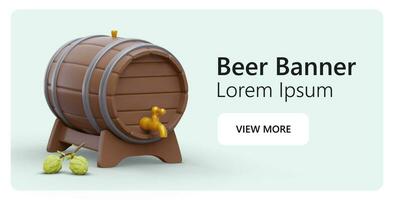 Template for top part of web page. Horizontal advertising of cask beer. Colored 3D elements vector