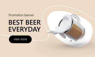 Promotion banner best beer every day with button view more for beverage factory website vector