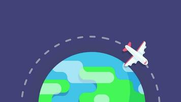 Airplane flying over the globe in cartoon style. World travel concept video