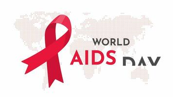 Crossed red ribbon symbolizing AIDS awareness On World AIDS Day with world map background video