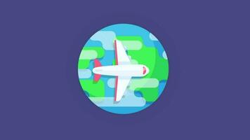 vliegtuig vliegend over- de wereldbol in tekenfilm stijl. wereld reizen concept video