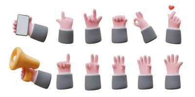 Large set of gesture 3D icons. Advertising, counting and non verbal communication with hands vector