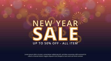 New Year Sale banner with fireworks and sparkles vector