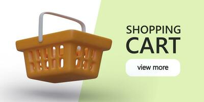 Empty shopping basket with handles. 3D object on advertising template vector