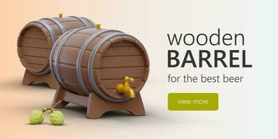Wooden container for alcoholic drinks. Beer barrels with taps vector