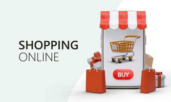 Shopping cart on smartphone screen. Shop mobile application vector