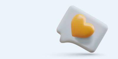 Realistic speech bubble with yellow heart. Like notification icon. 3d rating in social networks vector