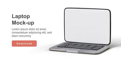 3D mockup of laptop with empty screen. Voluminous minibook, blank for advertising vector