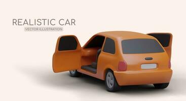 Cartoon 3d rendering car with open doors waiting for driver. City transport concept vector