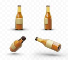 Set of 3d images of beer bottles. Projection from different sides vector